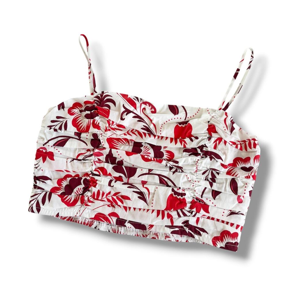 Sugarlips Red and White Tropical Floral Ruched Crop Top Womens Medium NEW Summer